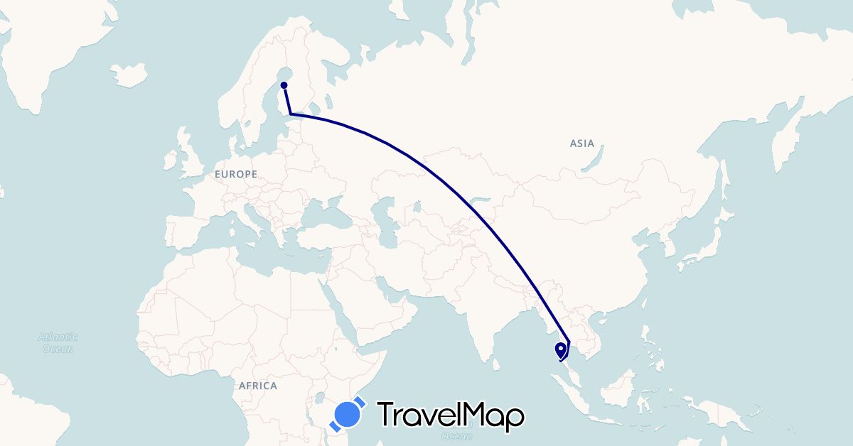 TravelMap itinerary: driving in Finland, Thailand (Asia, Europe)